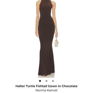 Norma Kamali Brown Halter Maxi Dress